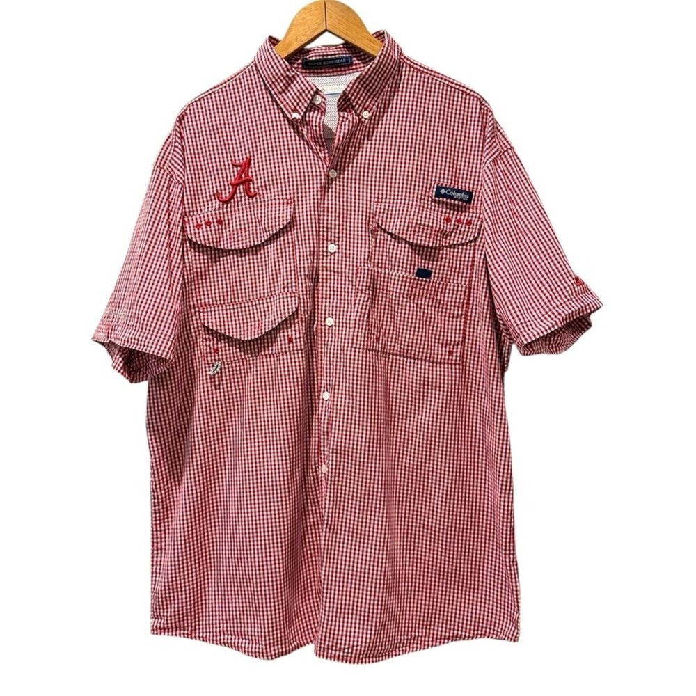 Columbia PFG Omni Shade Super Bonehead Shirt Red Alabama Crimson Tide Mens Large